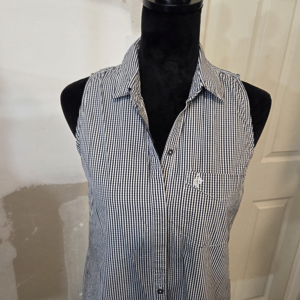 Abercrombie & Fitch Shirt Dress SMALL Mini Black White Checkered Sleeveless - Picture 2 of 12